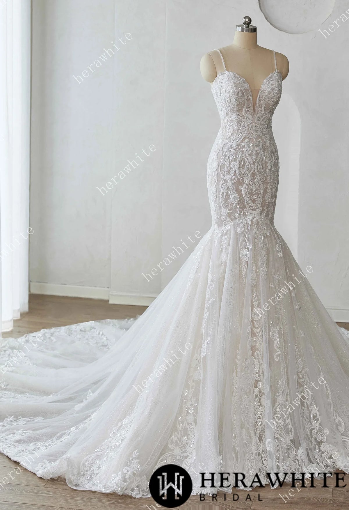 Glamorous Glitter Tulle Wedding Dress with Beaded Corset Back and Dramatic Train — HW3628 — image 6