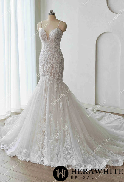 Glamorous Glitter Tulle Wedding Dress with Beaded Corset Back and Dramatic Train — HW3628 — image 7