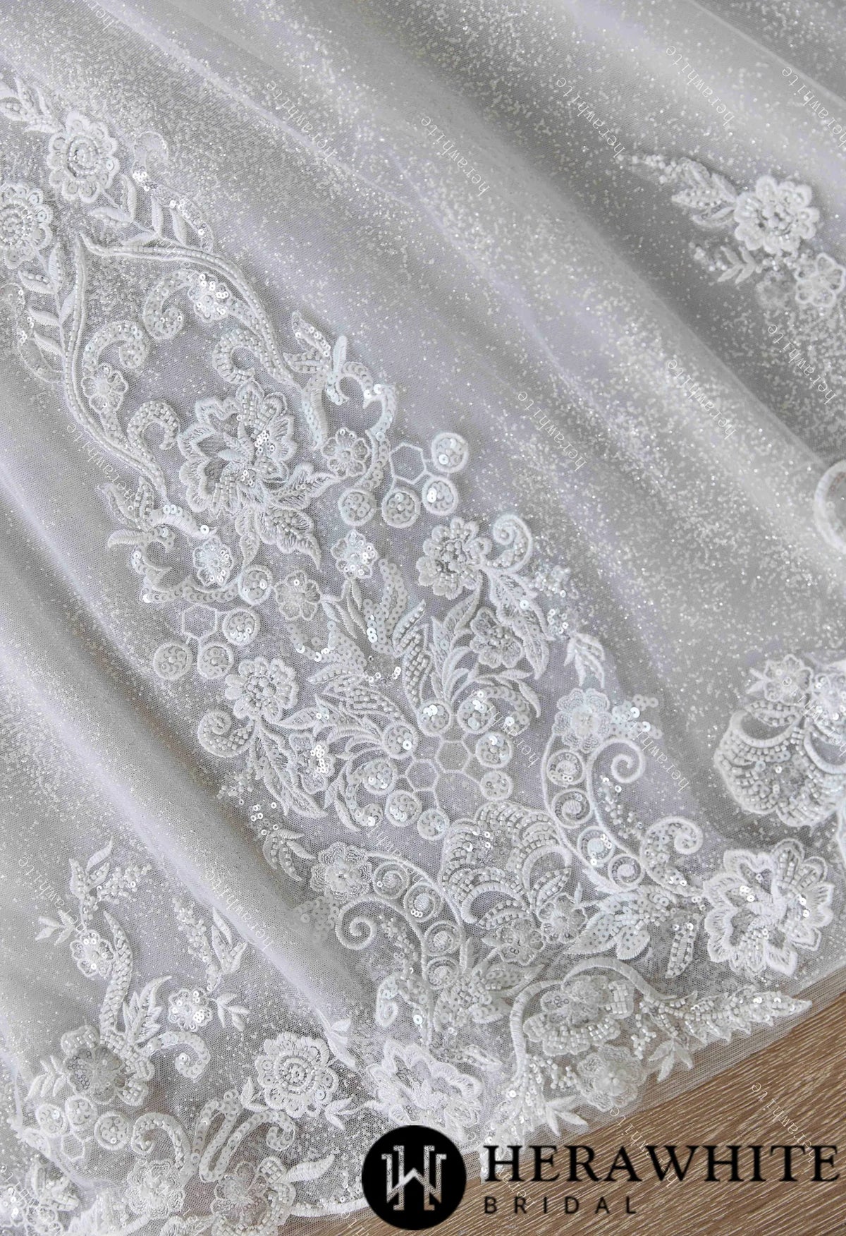 Glamorous Glitter Tulle Wedding Dress with Beaded Corset Back and Dramatic Train — HW3628 — image 8