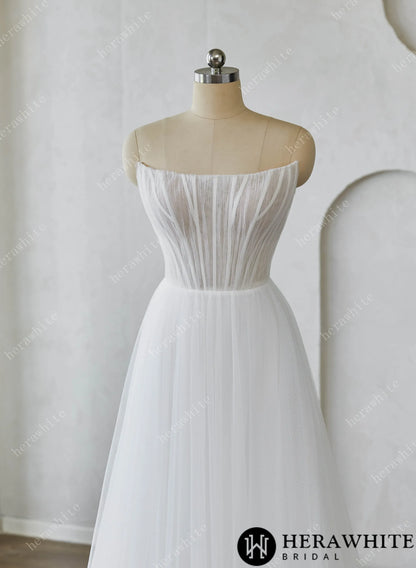 Minimalist Strapless Pleated Tulle Wedding Dress for Modern Brides — HW3634 — image 2