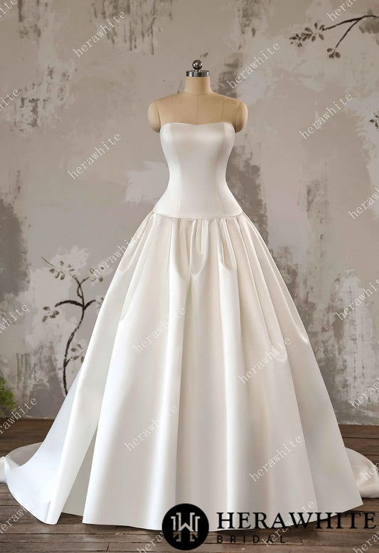 Timeless Elegance Satin Drop Waist Ball Gown — HW3639 — image 1