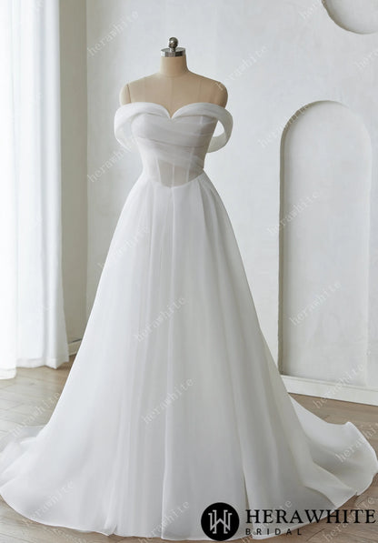 Romantic A-Line Wedding Dress with Detachable Off-Shoulder Straps and Pockets — HW3640 — image 1