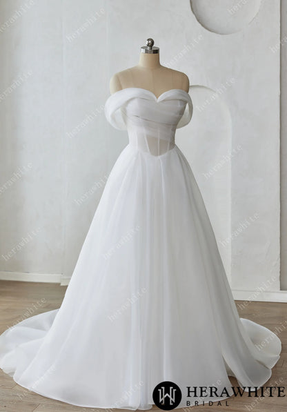 Romantic A-Line Wedding Dress with Detachable Off-Shoulder Straps and Pockets — HW3640 — image 3