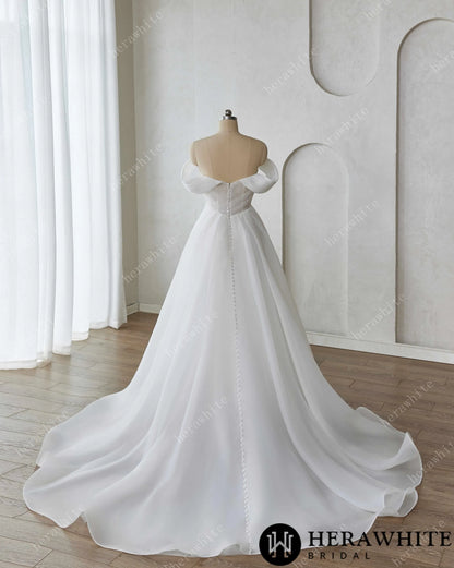Romantic A-Line Wedding Dress with Detachable Off-Shoulder Straps and Pockets — HW3640 — image 6