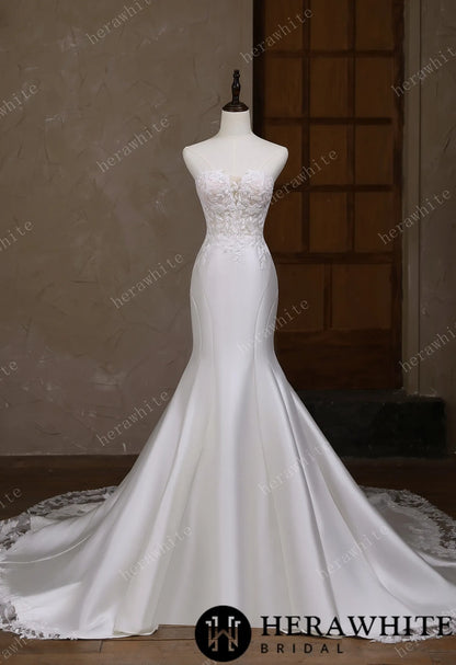 Satin Lace Mermaid Wedding Gown With Sweetheart Neckline — HW3664 — image 2