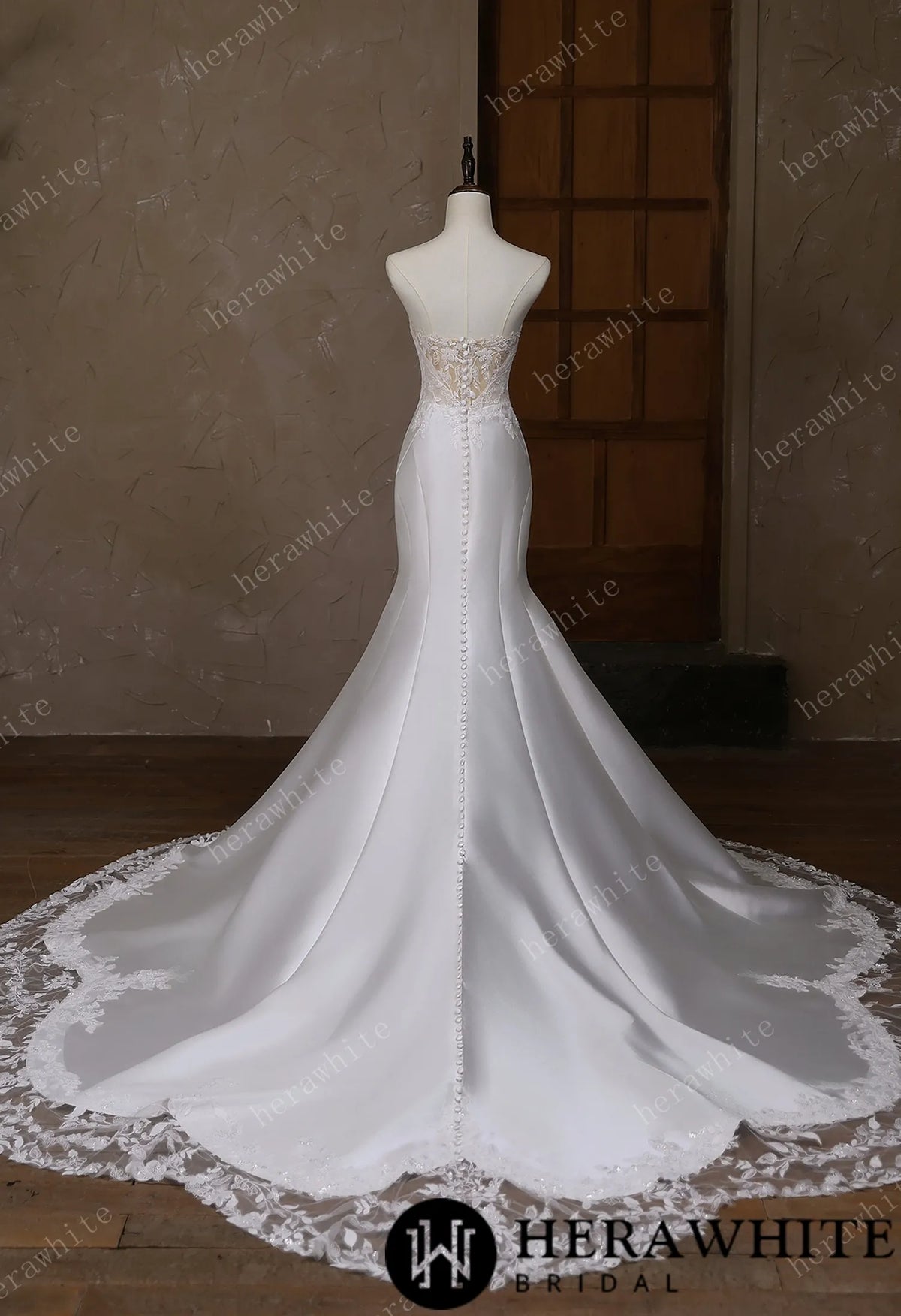 Satin Lace Mermaid Wedding Gown With Sweetheart Neckline — HW3664 — image 3
