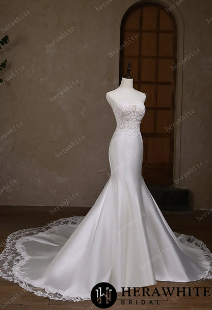 Satin Lace Mermaid Wedding Gown With Sweetheart Neckline — HW3664 — image 5