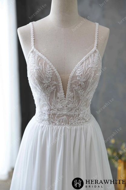 Spaghetti Strap Illusion Neckline with Flowing Chiffon Wedding Dress — HW3669 — image 3