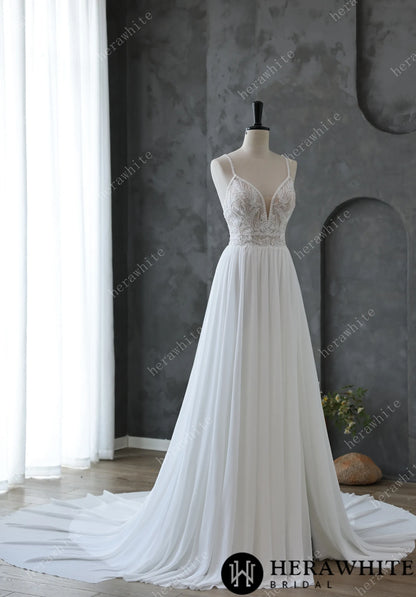 Spaghetti Strap Illusion Neckline with Flowing Chiffon Wedding Dress — HW3669 — image 4