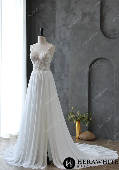Spaghetti Strap Illusion Neckline with Flowing Chiffon Wedding Dress — HW3669 — image 6