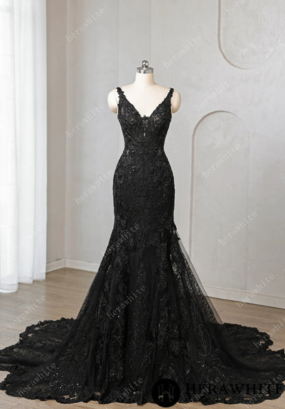 Sleek Trumpet Silhouette Tulle Bridal Gown with Dramatic Cathedral Train — HW3692 — image 1