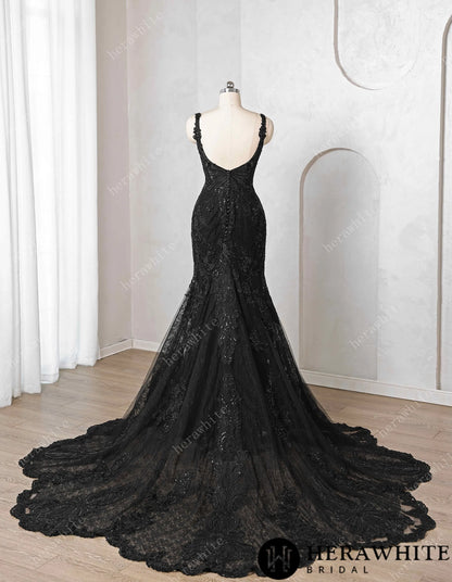 Sleek Trumpet Silhouette Tulle Bridal Gown with Dramatic Cathedral Train — HW3692 — image 2