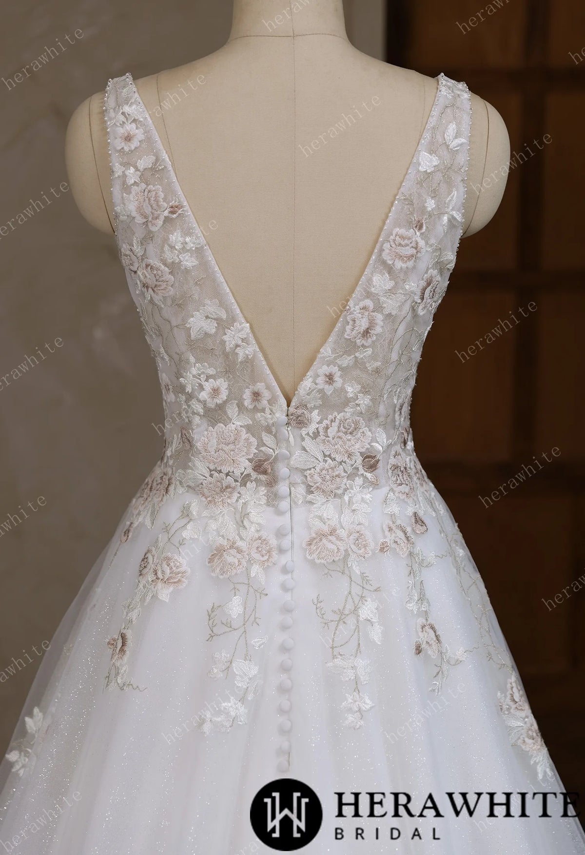 Colourful Lace Ball Gown With Plunging V-Neckline & Straps — HW3693 — image 5