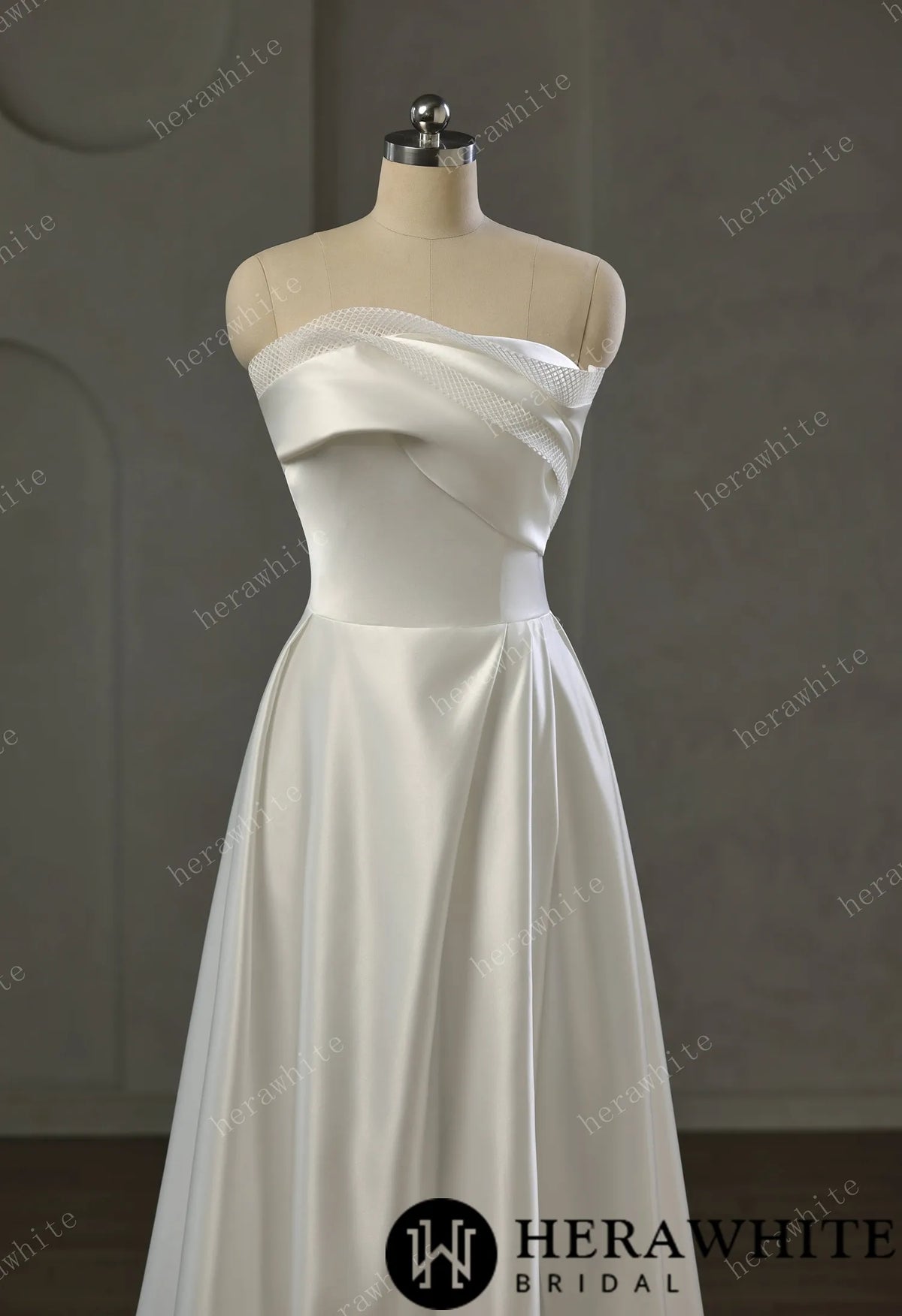 Strapless Draped Satin A-line Wedding Gown With Front Slit — HW3744 — image 3