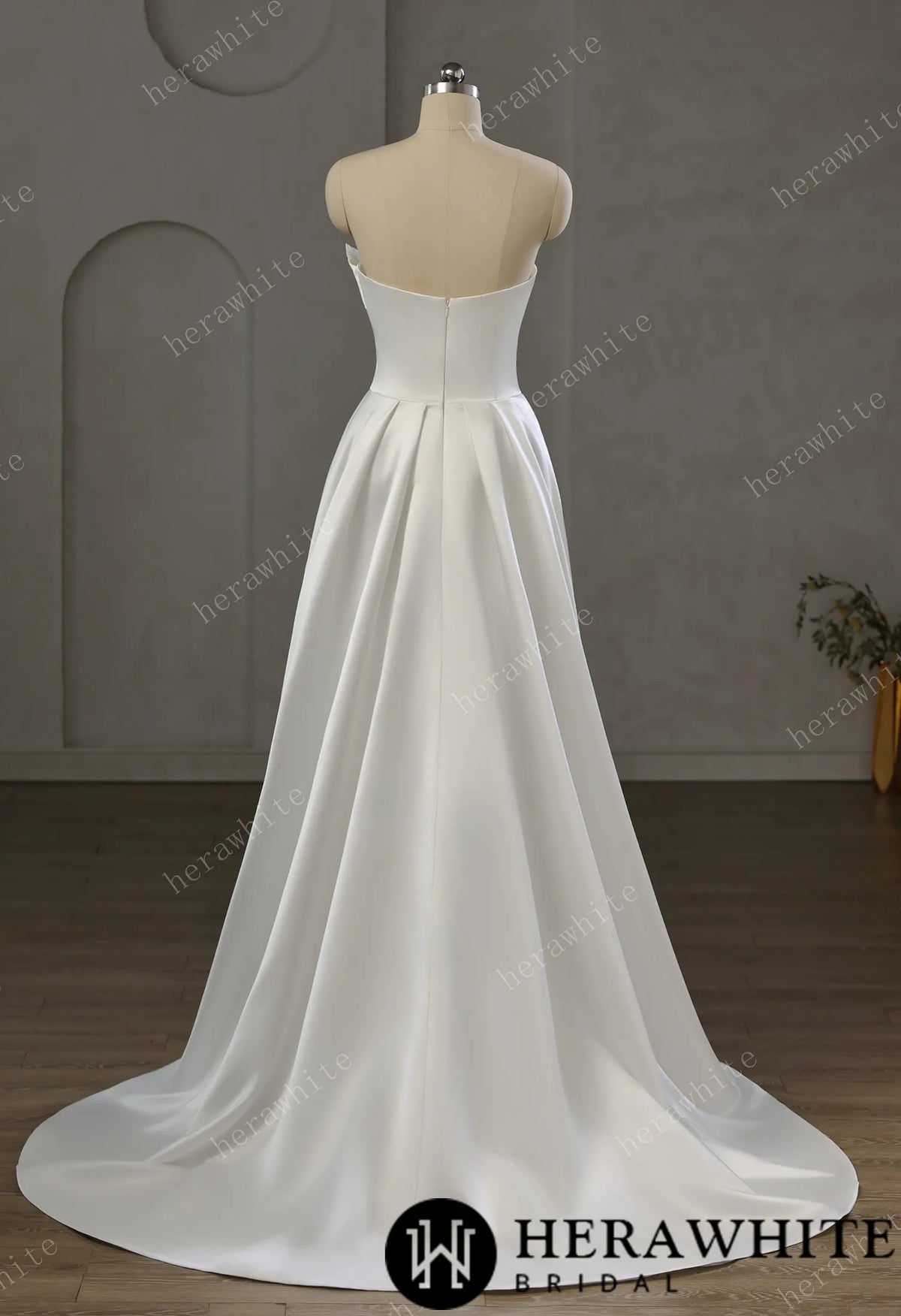 Strapless Draped Satin A-line Wedding Gown With Front Slit — HW3744 — image 4