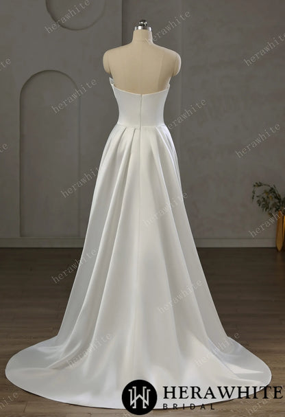 Strapless Draped Satin A-line Wedding Gown With Front Slit — HW3744 — image 4