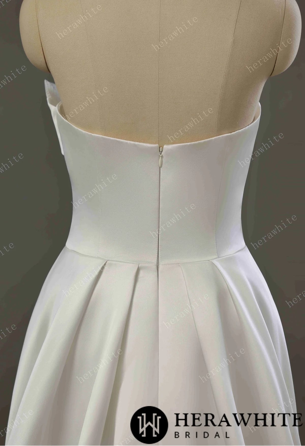 Strapless Draped Satin A-line Wedding Gown With Front Slit — HW3744 — image 5