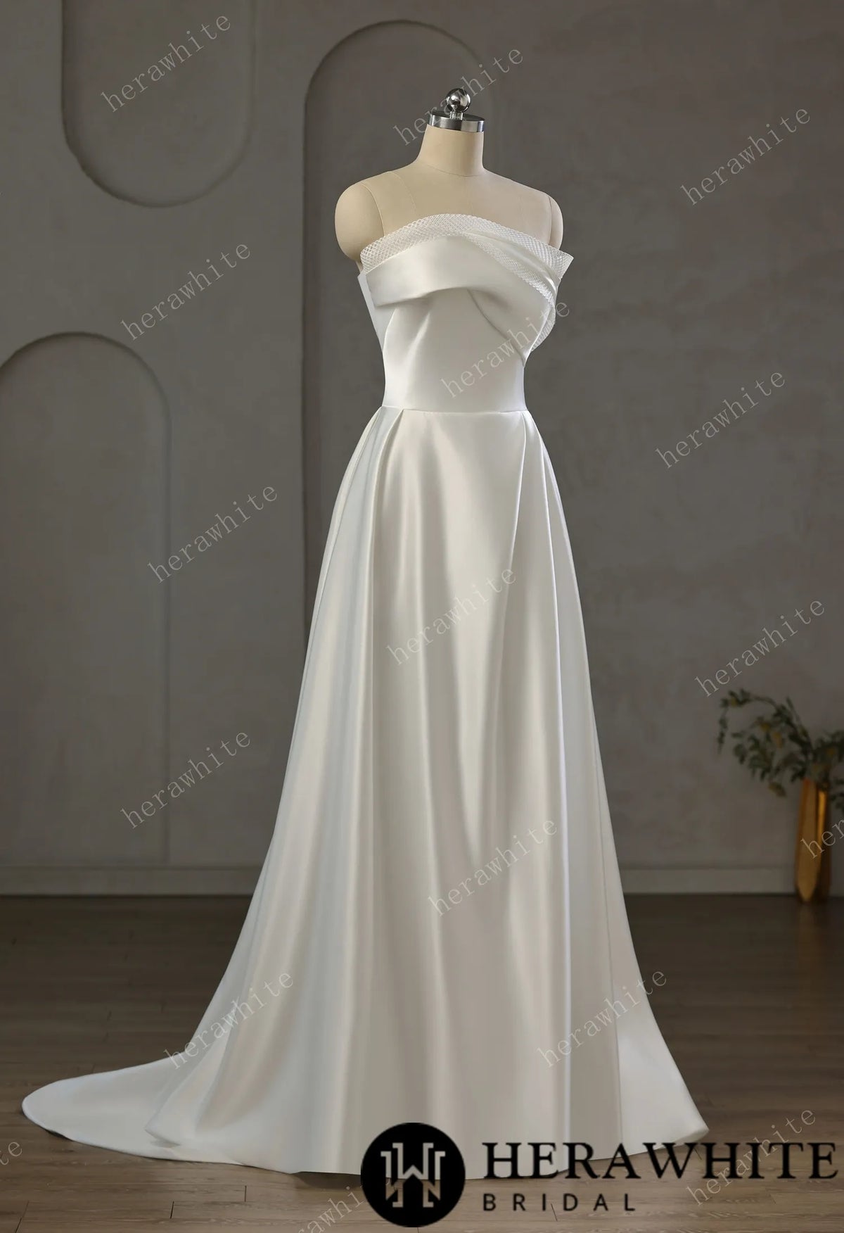 Strapless Draped Satin A-line Wedding Gown With Front Slit — HW3744 — image 6