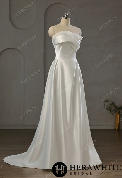 Strapless Draped Satin A-line Wedding Gown With Front Slit — HW3744 — image 6