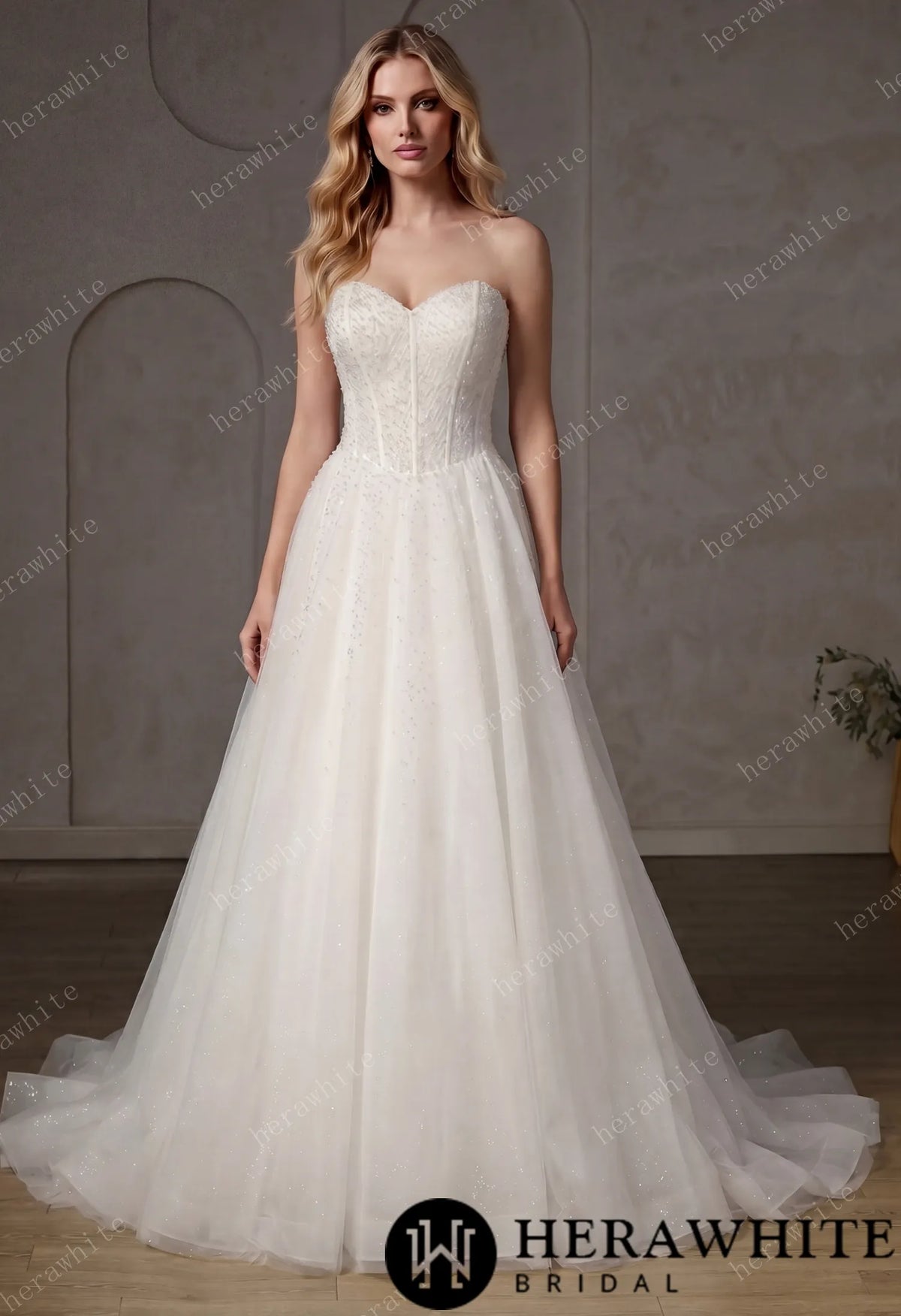 Pearl-Beaded Ball Gown With Sweetheart Neckline & Corset Lace-Up Back — HW3747 — image 1