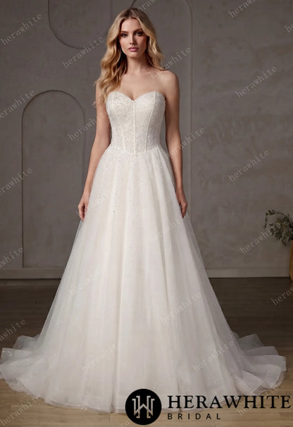 Pearl-Beaded Ball Gown With Sweetheart Neckline & Corset Lace-Up Back — HW3747 — image 1