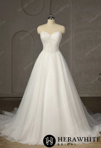 Pearl-Beaded Ball Gown With Sweetheart Neckline & Corset Lace-Up Back — HW3747 — image 2