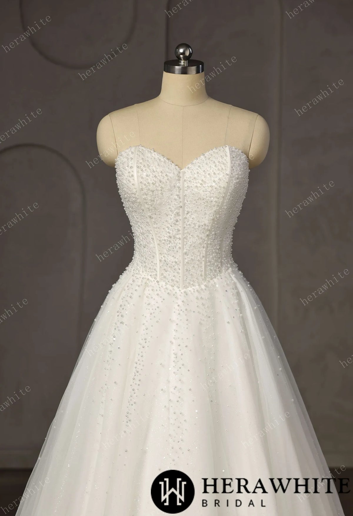 Pearl-Beaded Ball Gown With Sweetheart Neckline & Corset Lace-Up Back — HW3747 — image 3
