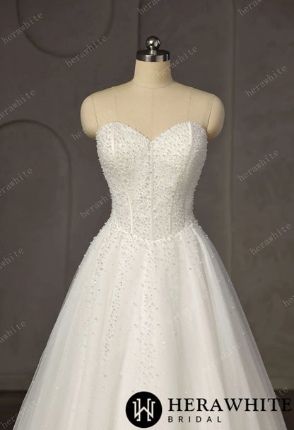 Pearl-Beaded Ball Gown With Sweetheart Neckline & Corset Lace-Up Back — HW3747 — image 3