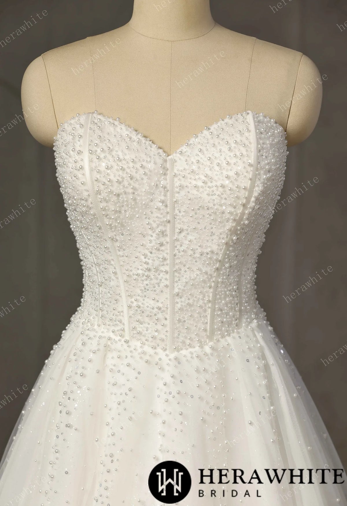 Pearl-Beaded Ball Gown With Sweetheart Neckline & Corset Lace-Up Back — HW3747 — image 4