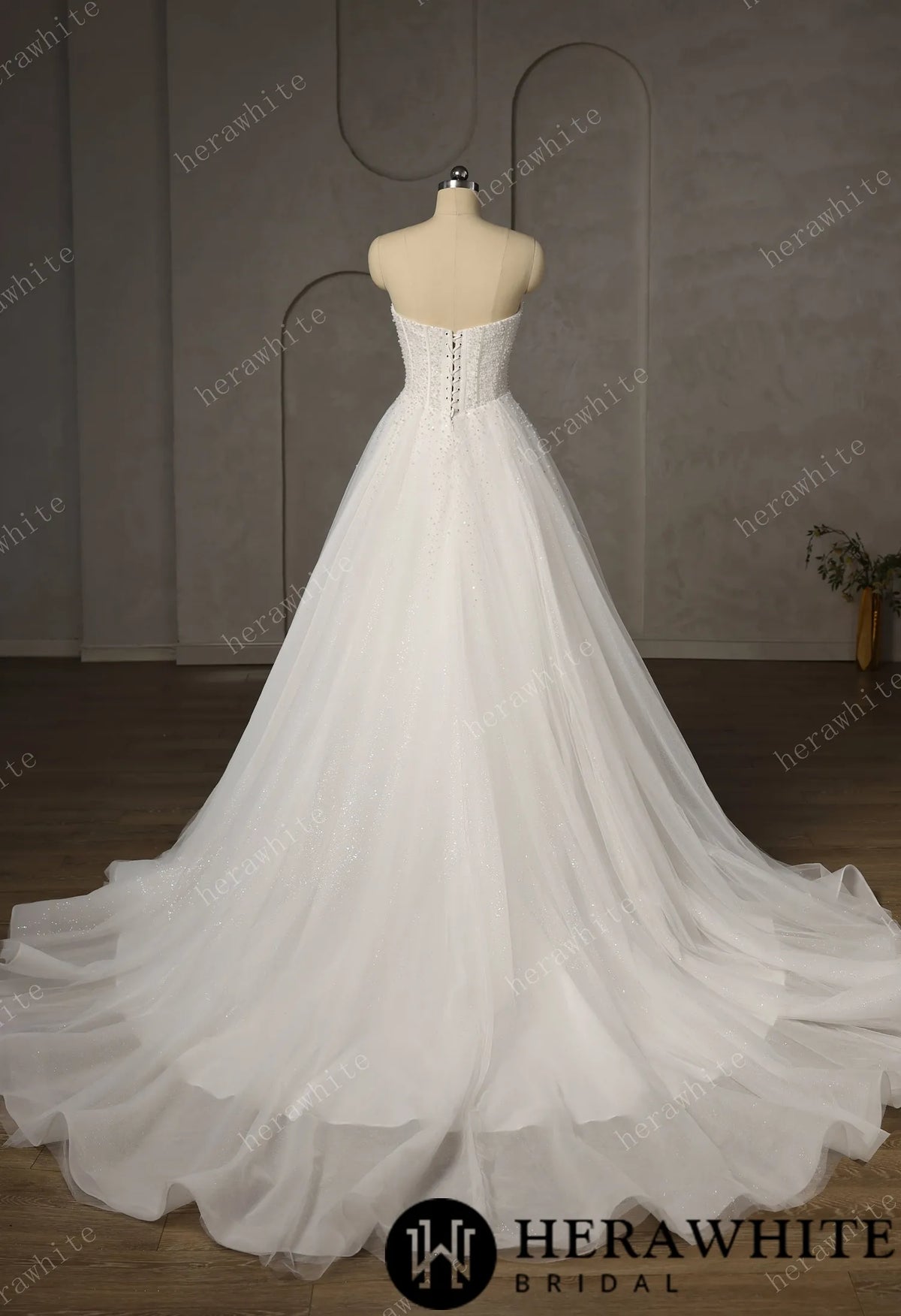 Pearl-Beaded Ball Gown With Sweetheart Neckline & Corset Lace-Up Back — HW3747 — image 5