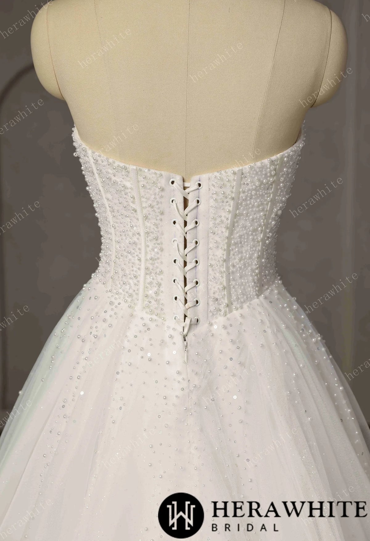 Pearl-Beaded Ball Gown With Sweetheart Neckline & Corset Lace-Up Back — HW3747 — image 6