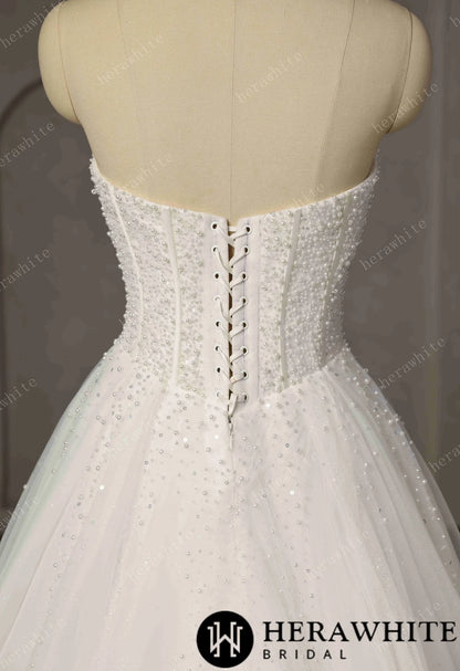Pearl-Beaded Ball Gown With Sweetheart Neckline & Corset Lace-Up Back — HW3747 — image 6