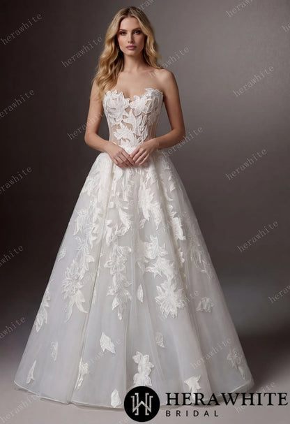 Floral Ball Gown With Illusion Sweetheart Bodice & Sculptural Flower Skirt — HW3748 — image 1
