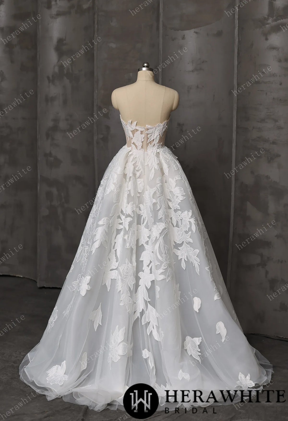 Floral Ball Gown With Illusion Sweetheart Bodice & Sculptural Flower Skirt — HW3748 — image 5
