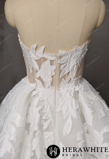 Floral Ball Gown With Illusion Sweetheart Bodice & Sculptural Flower Skirt — HW3748 — image 6