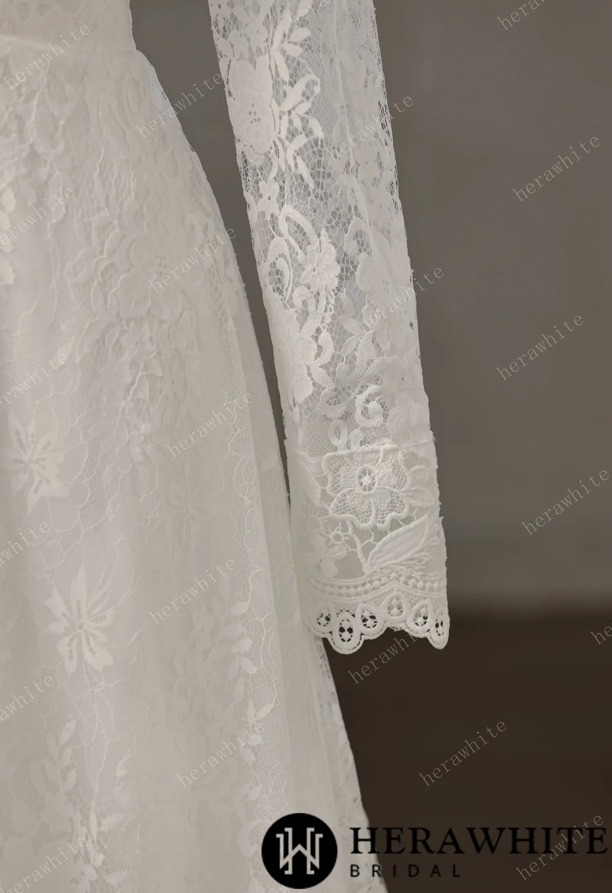 Vintage Boho Lace Sheath Wedding Gown With Illusion Long Bell Sleeves — HW3751 — image 5