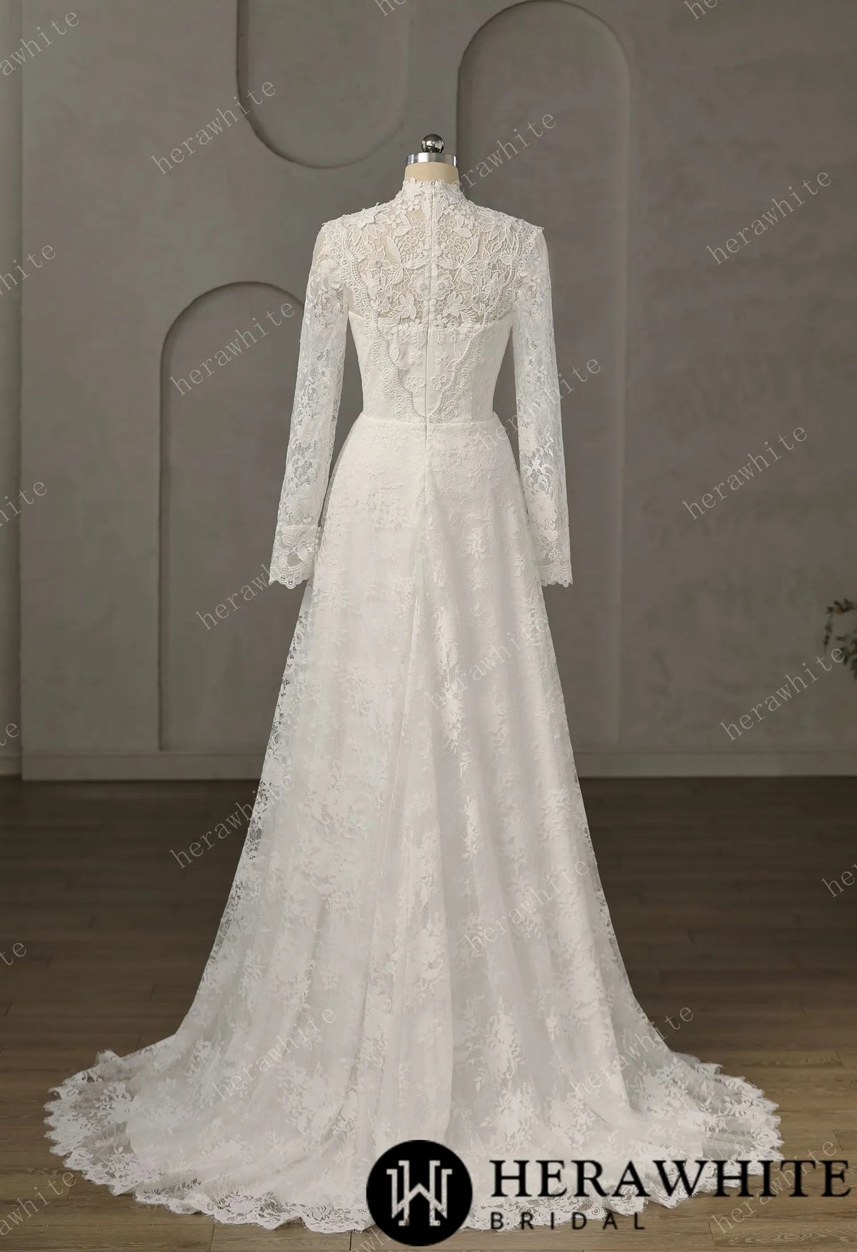 Vintage Boho Lace Sheath Wedding Gown With Illusion Long Bell Sleeves — HW3751 — image 6