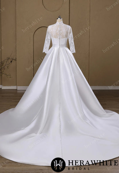 Lace & Satin Ball Gown With Illusion ¾-Length Sleeves — HW3754 — image 5