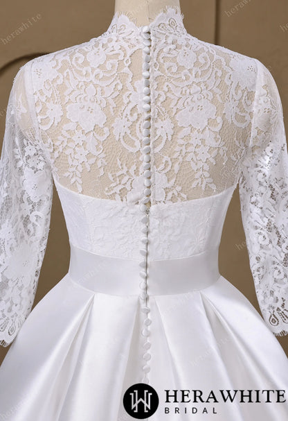 Lace & Satin Ball Gown With Illusion ¾-Length Sleeves — HW3754 — image 6