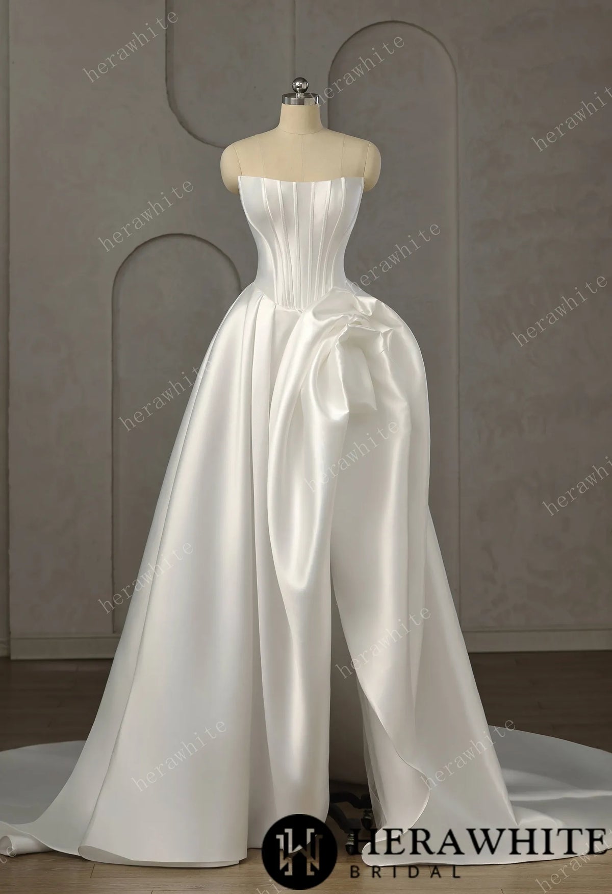 Pleated Satin Ball Gown With Dramatic Side Draped Ruffle Detail — HW3757 — image 2