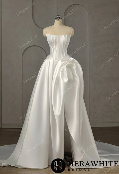 Pleated Satin Ball Gown With Dramatic Side Draped Ruffle Detail — HW3757 — image 2