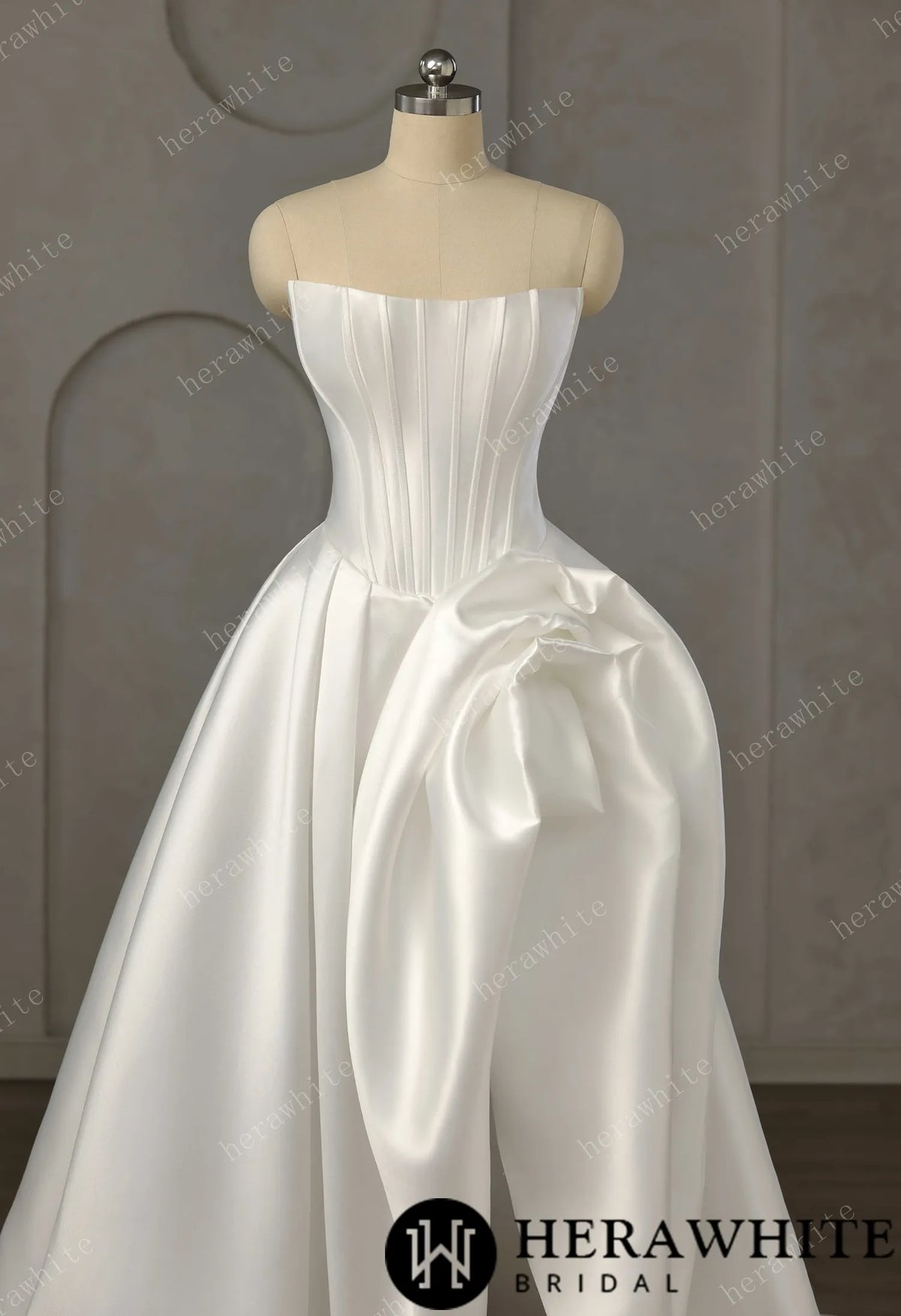 Pleated Satin Ball Gown With Dramatic Side Draped Ruffle Detail — HW3757 — image 3