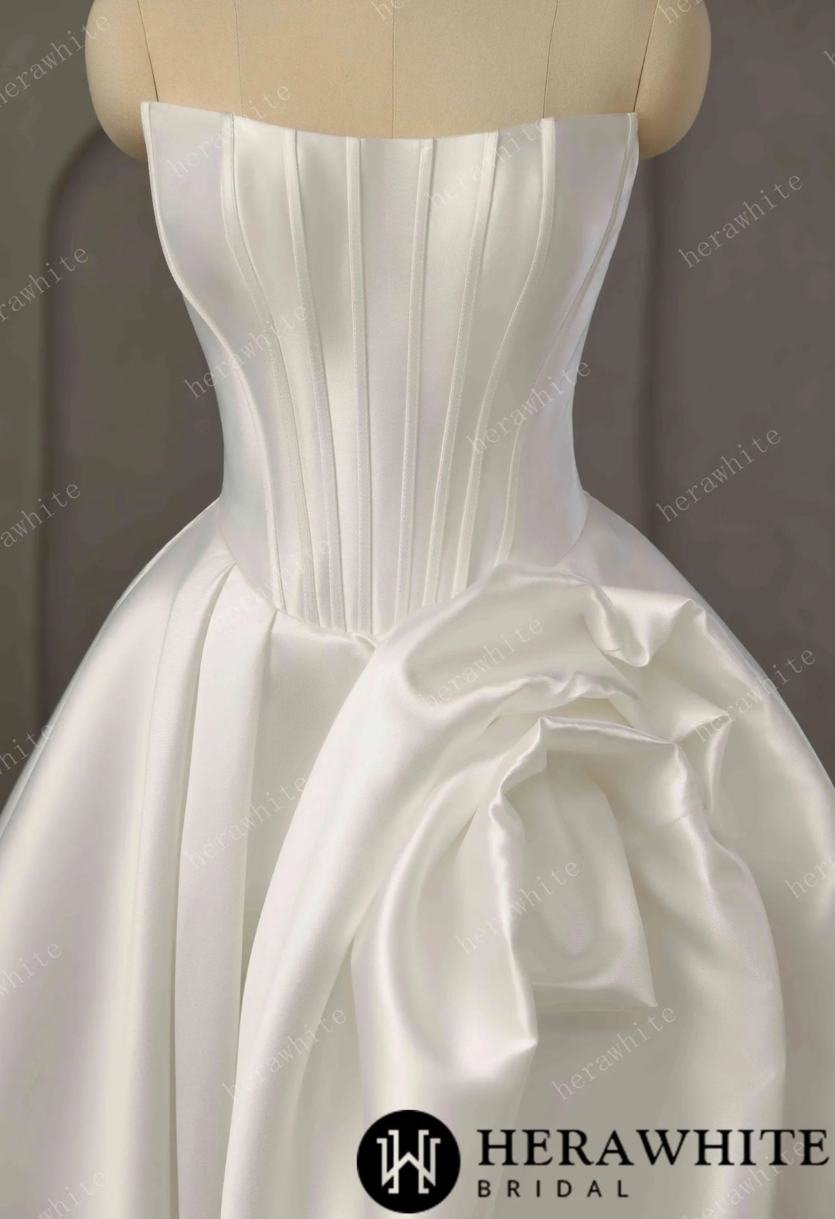 Pleated Satin Ball Gown With Dramatic Side Draped Ruffle Detail — HW3757 — image 4