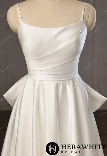 Minimalist Satin A-Line Wedding Gown With Oversized Back Bow & Spaghetti Straps — HW3761 — image 3