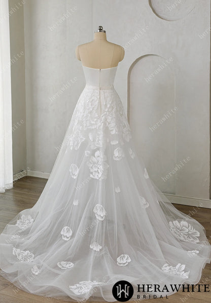 Modern Sweetheart Mini Wedding Dress with Overskirt for Two Looks in One — HW3775 — image 5