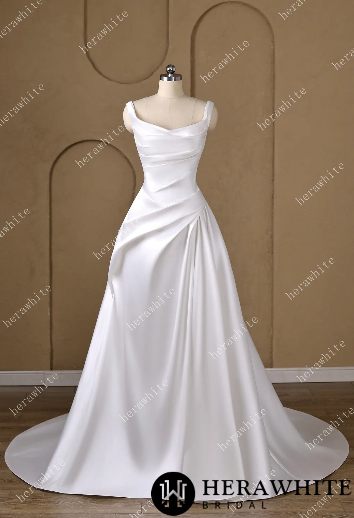 A heart-shaped neckline framed by wide Strap Draped A-Line Wedding Dress — HW3798 — image 2