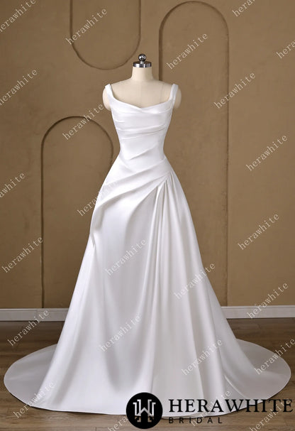A heart-shaped neckline framed by wide Strap Draped A-Line Wedding Dress — HW3798 — image 2