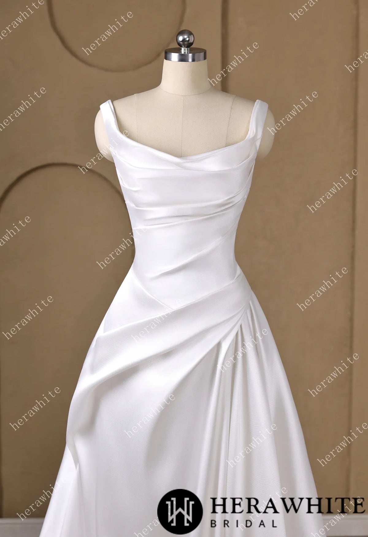 A heart-shaped neckline framed by wide Strap Draped A-Line Wedding Dress — HW3798 — image 3