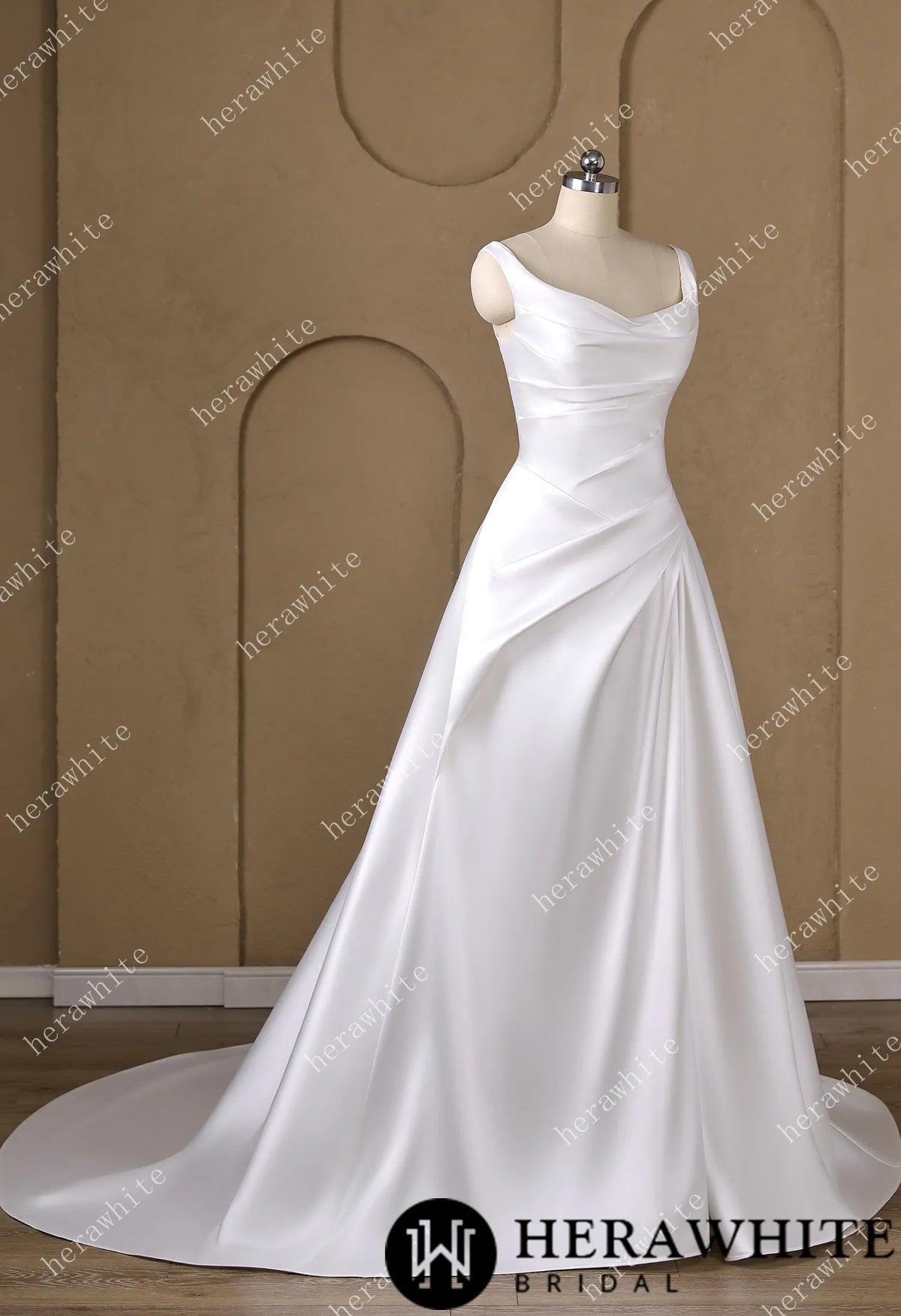 A heart-shaped neckline framed by wide Strap Draped A-Line Wedding Dress — HW3798 — image 4