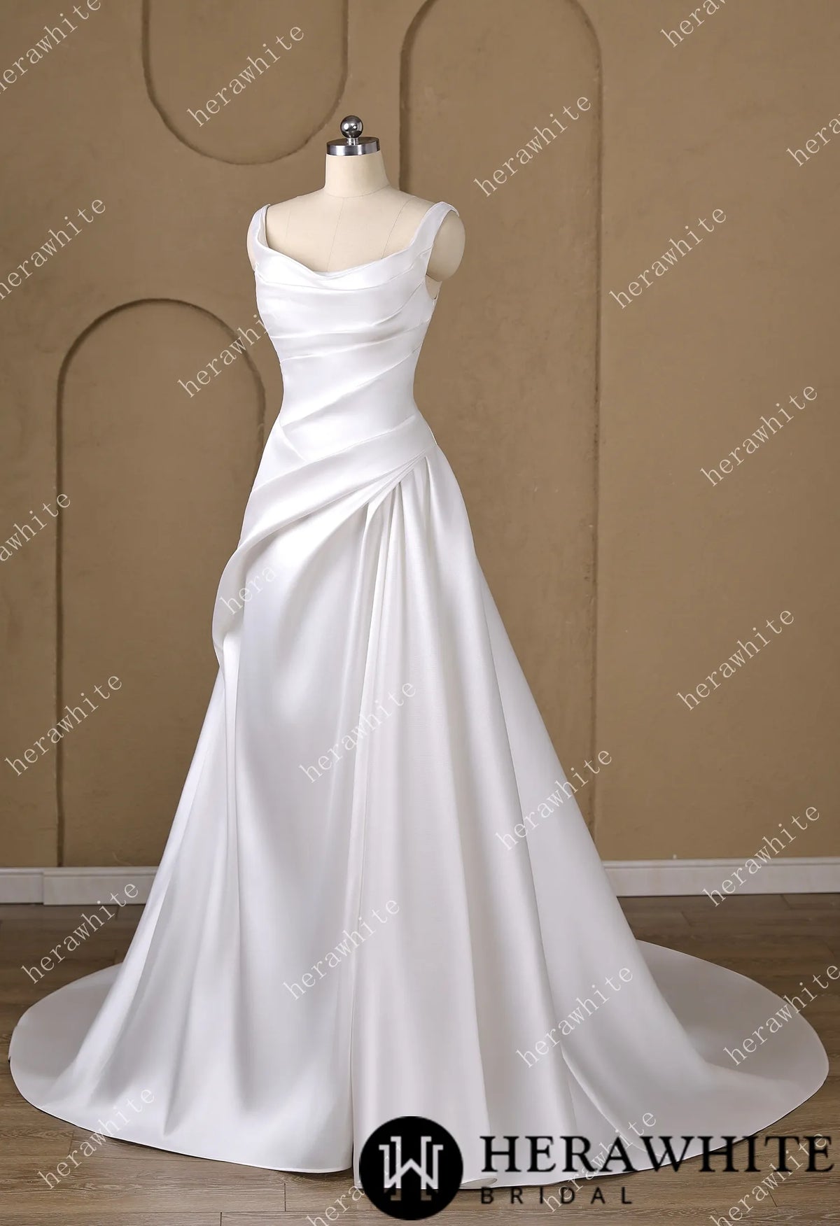 A heart-shaped neckline framed by wide Strap Draped A-Line Wedding Dress — HW3798 — image 5